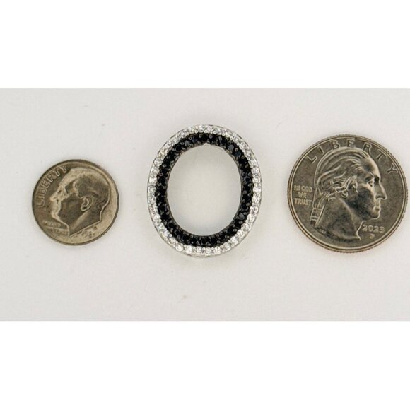 Brand New Black & White Crystal Encrusted Circle Pendant Sterling Silver 925 - Picture 6 of 10